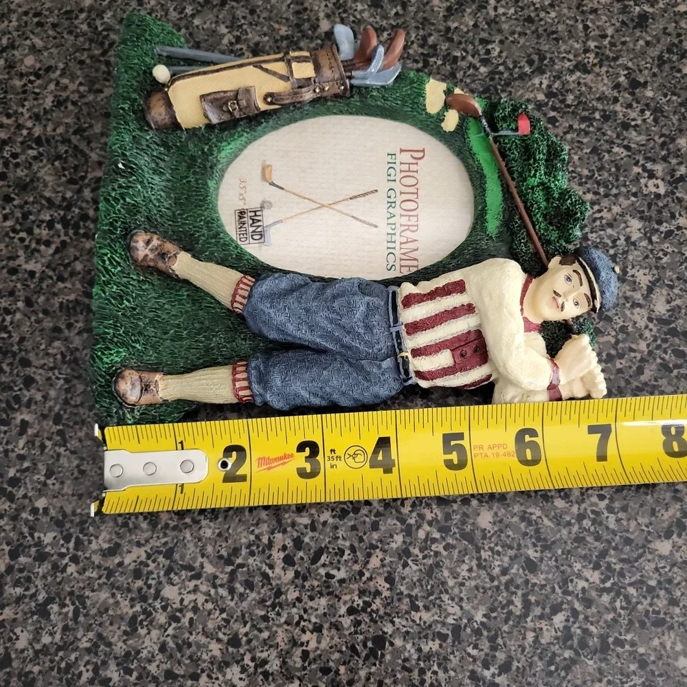 VTG 1993 Figi Graphics Hand Painted Golf Picture Frame 3.5x5 Resin Golfer NOS